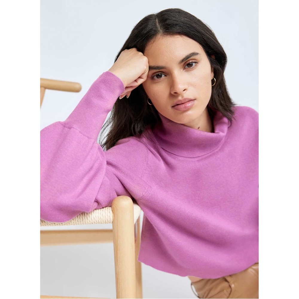 Aritzia Wilfred Rebecca Wool Cotton Blend Cropped Sweater Soft Orchid Feminine